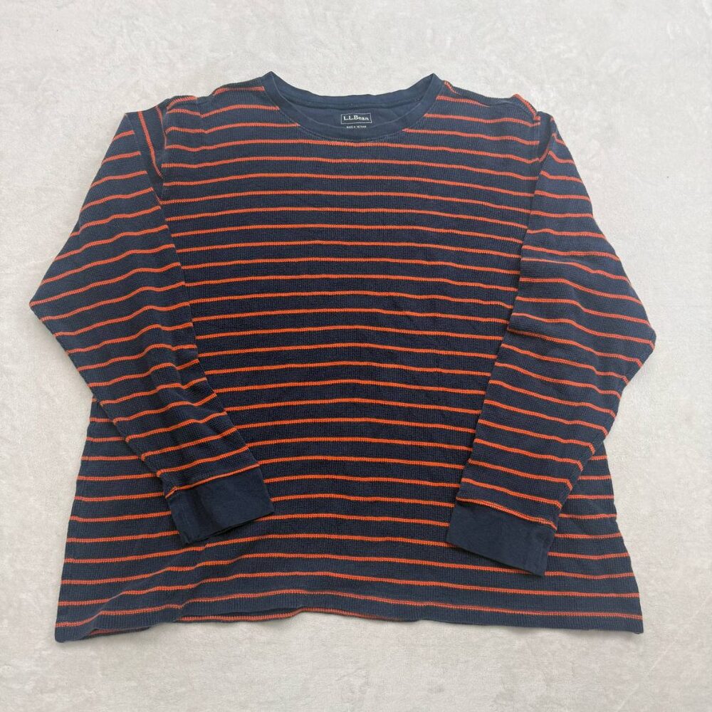 L.L. Bean Men's T-Shirt Size XXL Tall Navy Blue Orange Striped Waffle Thermal